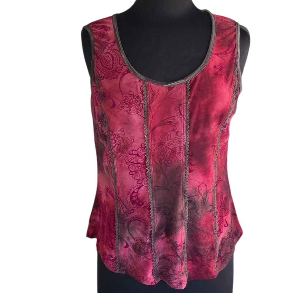 Vintage Y2K Dressbarn Goth Large Red & Pink Rennaisance Tank Top Boho Baddie